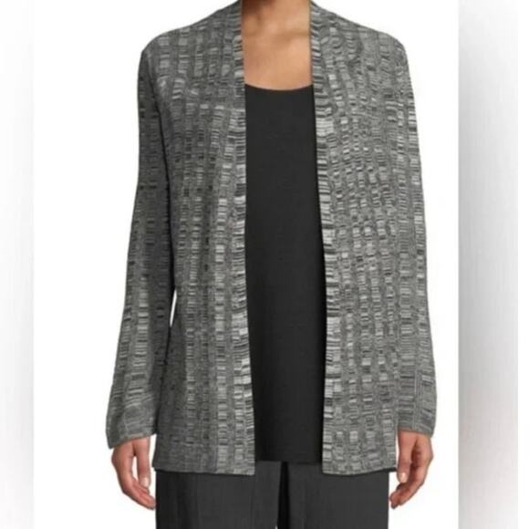 Eileen Fisher Open Front Gray Silk Organic Linen Cardigan Sweater Size XSMALL - Picture 1 of 9